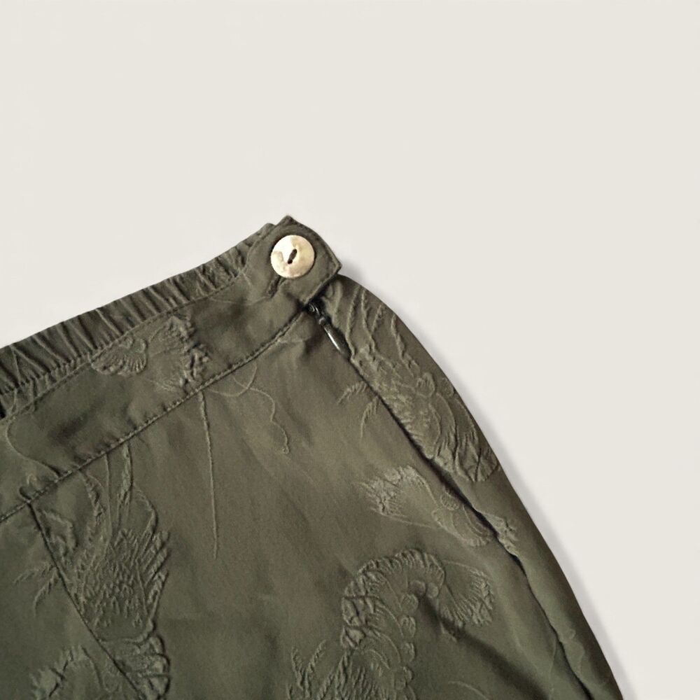 Citron Santa Monica 100% Silk Olive Green Pants Women Relaxed Embroidered Large - Picture 5 of 8